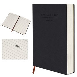 Cuaderno Tapa Dura A5,180 hojas/360 páginas, Bloc de Notas Clásico para Oficina, Viajes de Negocios, para Hombres Mujeres,papel marfil, cubierta de piel sintética (Negro(párrafo horizontal))