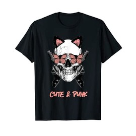 Skull Skull Butterfly Pistols Cute & Punk Ladies T-Shirt
