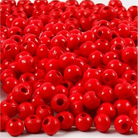 Wooden beads, D: 5 mm, red, 6g, approx. 180 pc