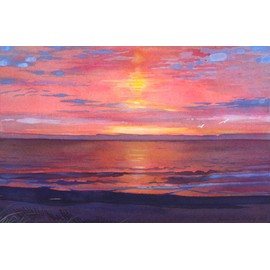 Susan Avis Murphy End of a Perfect Day, Giclee Print of a Seascape Watercolor Painting, Picture of Sunset at the Beach, 12 X 18 Inches