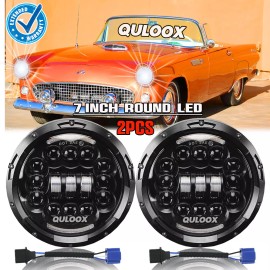 QULOOX 7 Inch Round LED Headlight DRL For Ford Thunderbird 1955-1958 Deluxe 1939-1951