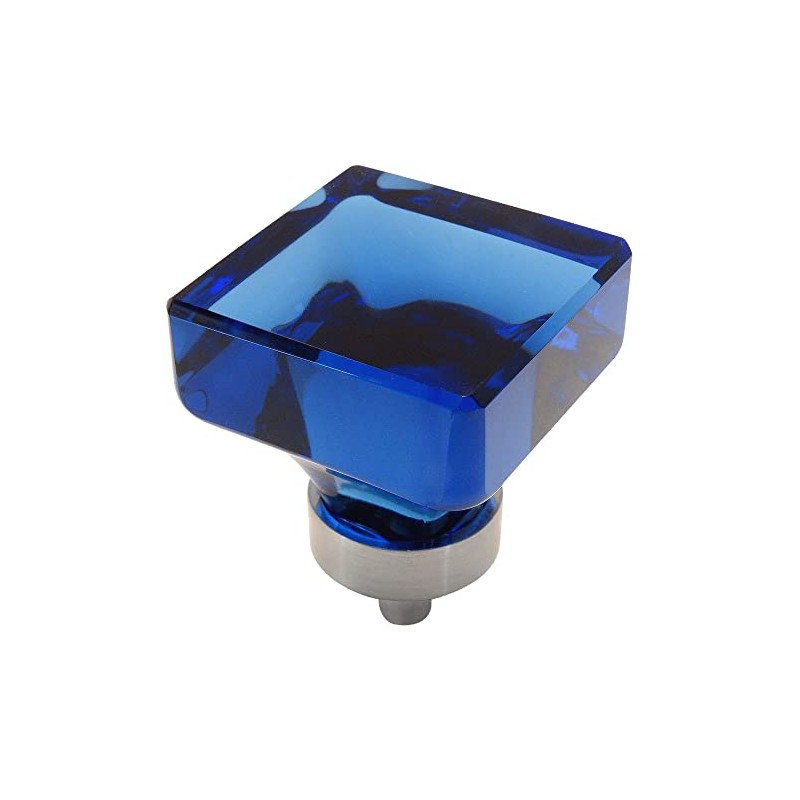 Cosmas 6377SN-BL Satin Nickel Cabinet Hardware Square Knob with Blue