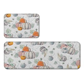 Moladika Watercolor Pumpkin Kitchen Mats Set of 2 Autumn Thanksgiving Kitchen Mats for Floor Fall Maple Leaves Cushioned Anti-Fatigue Kitchen Mat Kitchen Floor Mats for Kitchen