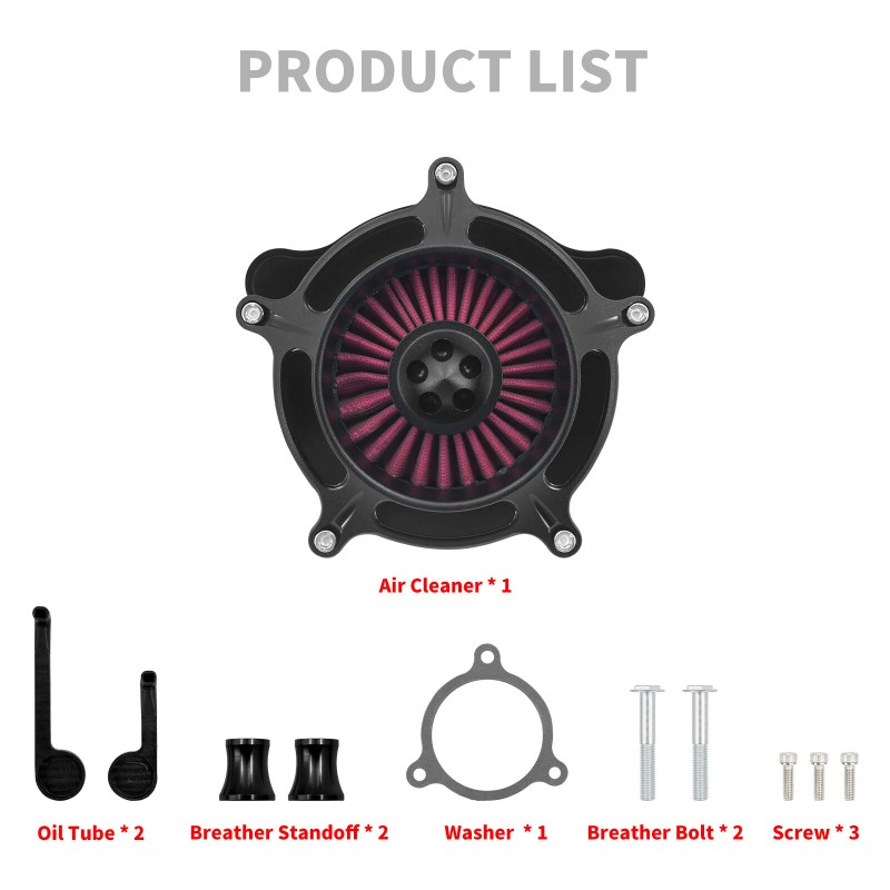 HDBUBALUS Matte Black Air Filter Cleaner Red Intake For Harley