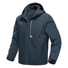 Gopune Men's Lightweight Soft Shell Jacket Fleece Lined Waterproof Hooded Hiking Winter Jacket (Full Grey,2XL)
