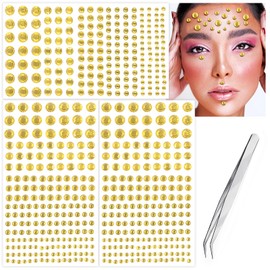 Gem Stickers Rhinestone for Crafts, Self Adhesive Jewel Stickers, Acrylic Bling Gems Jewels Stickers for Crafts, Stick on Gems for DIY, Craft Supplies for Face, Eye, Makeup, Body (Light Gold Yellow)