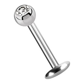 Titan Lips Plugs 4 mm 1.2 x 8 mm Plate + Ball with Clear Stone