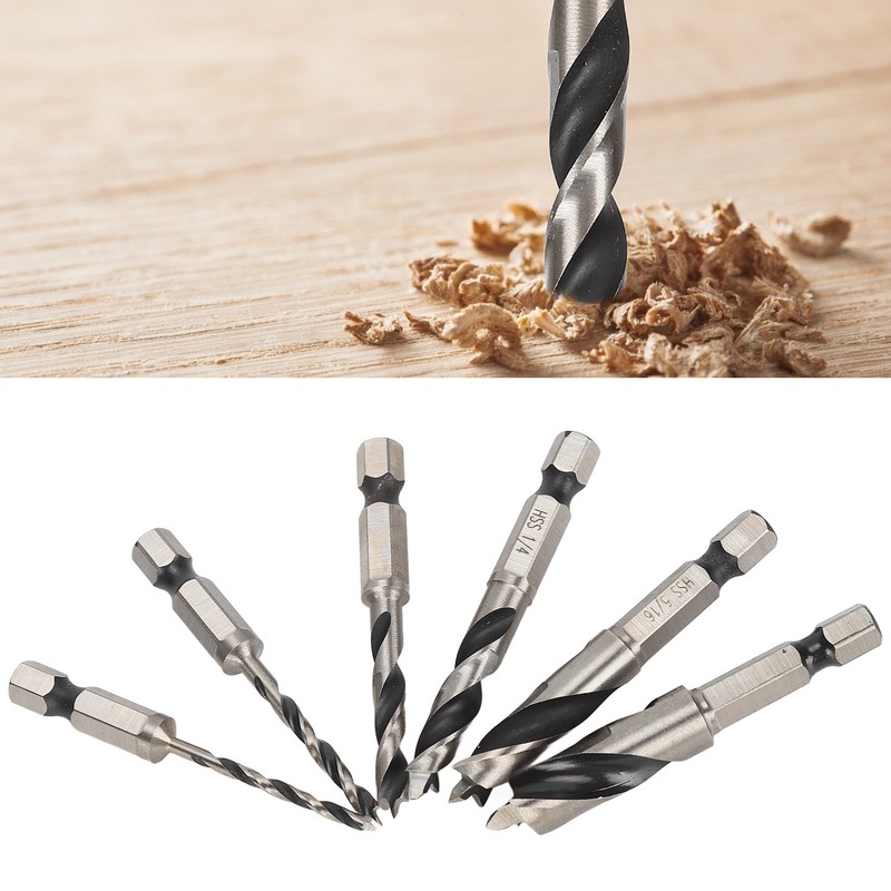 6Pcs 3 Point Drill Bit High Speed Steel Imperial Wood