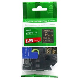 LM Tapes - Brother PT-D400 3/8" (9mm 0.35 Laminated) Gold on Black Compatible TZe P-touch Tape for Brother Model PTD400 Label Maker with FREE Tape Guide Included