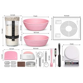 All-Inclusive 𝗣𝗥𝗘𝗠𝗜𝗨𝗠 Sourdough Starter Kit –Pink Sourdough Bread Baking Supplies – 34 Oz Starter Jar, 9″ Round & 10.5″ Oval Banneton Bread Proofing Baskets, Bread Making Tools