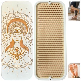 Sadhu Board by TENGRY, Specially Crafted Copper Nails, 0,39 In (10 mm), Light, Foot Board, Wooden, Nail Boards for Feet, Acupuncture Massage, Acupressure Mat, Nail Board, Yoga Gift (Lotus Flower White)