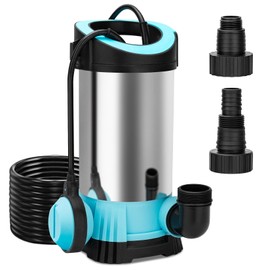 SHALL 1HP Submersible Utility Pump, 3566GPH Stainless Steel Sump Pump, Fast Water Drainage for Pools Garden Ponds Basement Hot Tub, 32.8ft Cord