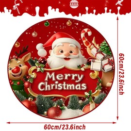 JynxtoyZeal Christmas Carpet, Round Non Slip and Washable Santa Snowflakes Door Mat,Christmas Bathmat for Outdoor Indoor (60x60 cm)