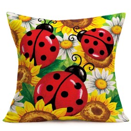 Qinqingo Sunflower Ladybugs Pillow Covers Farmhouse Decorative Throw Pillow Covers Home Decor Pillow Cases Outdoor Indoor Square Cushion Covers for Kids Room Sofa 18x18 inch