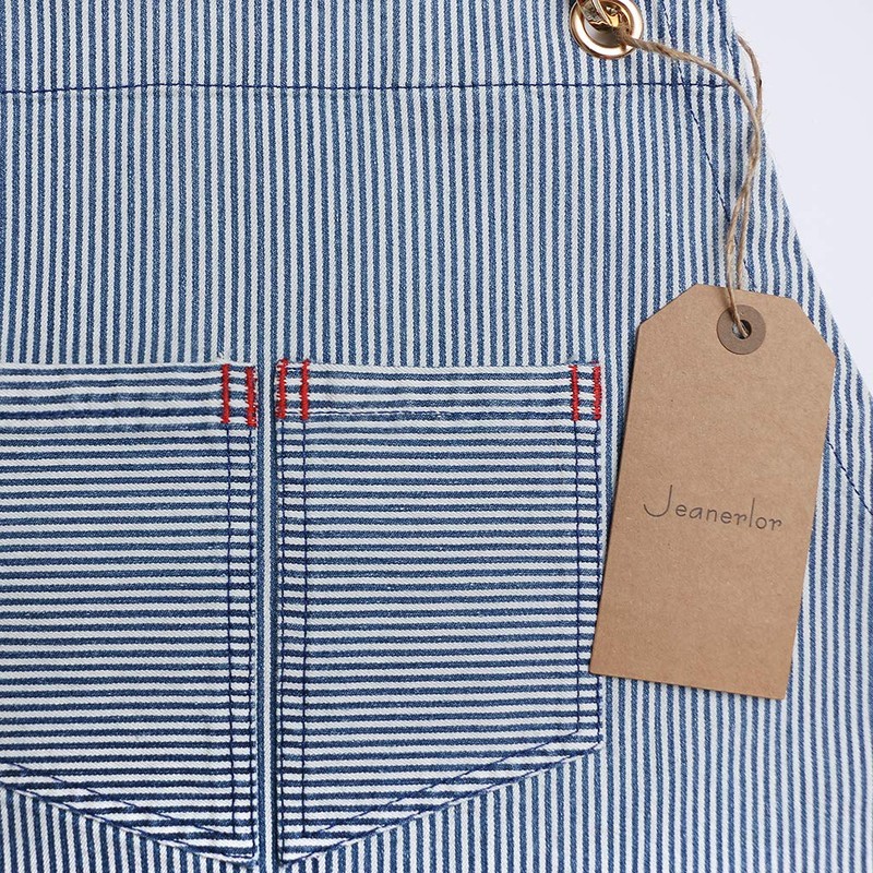 Jeanerlor Blue Striped Denim Aprons for Women and Men -