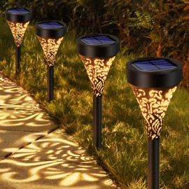 PhilzOps Solar Lights for Outdoor Garden, Pack of 4 Solar Lights, Outdoor Solar Garden Lights, Waterproof Solar Path Light, Decoration for Garden, Path, Lawn, Yard, Balcony, Patio, Outdoor, Warm White