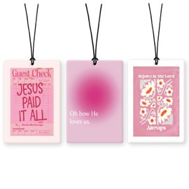 Lacama Pink Christian Car Air Freshener 3Pcs, Funky Retro Coquette Boho Floral Christian Jesus Cars Scents Air Freshener for Women Girls Gifts, Pink Car Accessories Interior Mirror Decor Hanging