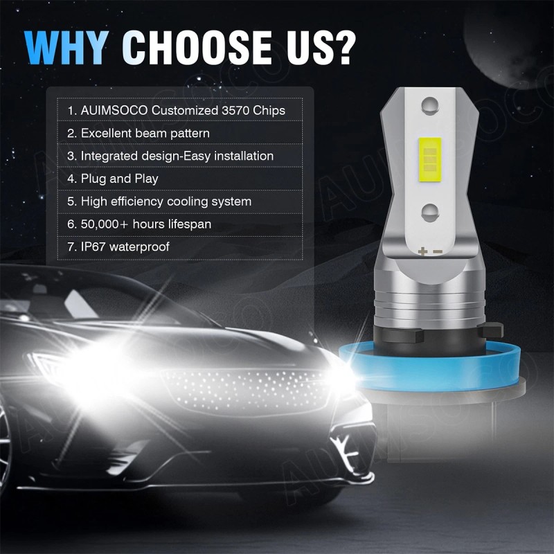 AUIMSOCO H11 H9 LED Headlight KIT Combo Bulbs 10000K High