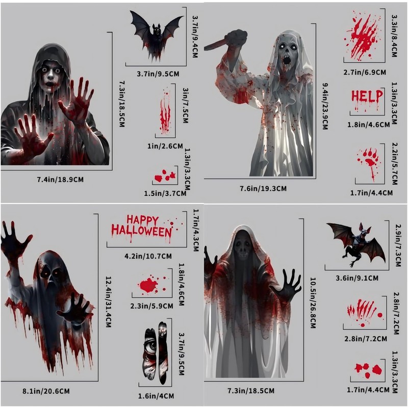 Halloween Window Clings Ghost Bat Witch Decorations