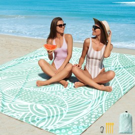HIHOHO Beach Blanket, Sandproof Beach Mat, Waterproof Quick Drying Lightweight Outdoor Aztec Picnic Mat 79" X 83" for 2-4 Adults with Pocket for Travel, Camping, Hiking