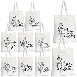 Sieral 10 Pcs Thank You Gifts: Canvas Tote Bags with Zipper, Inspirational Quotes, Teacher Employee Appreciation Gift(Floral)