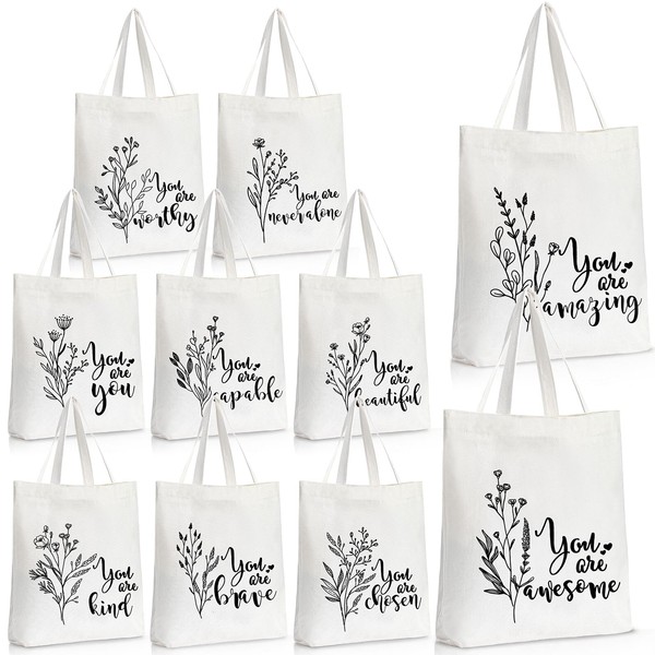 Sieral 10 Pcs Thank You Gifts: Canvas Tote Bags with