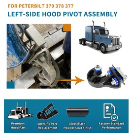 (Left-Side) Lower Hood Pivot 13-04708L for Peterbilt Hood Hinges Accessories Replacement Parts M13-04708L/13-04708L with Hood Hinge Mount Bushings Bolts