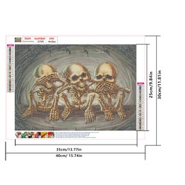 DCIDBEI Diamond Painting Skull Small 40 x 30 cm DIY 5D Diamond Painting Skull 3 Cute Diamond Painting Skull Painting by Numbers Adults Embroidery for Beginners Diamond Painting Horror Skull
