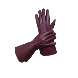Generic Glamtron Medieval Renaissance Gloves Pure Lambskin Leather Cosplay Gauntlet Gloves Long Arm Cuff (BURGUNDY, MEDIUM)