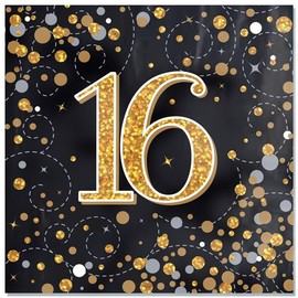 Age 16 Napkins Happy 16th Birthday Hologrphic Black and Gold Napkins Foil Shiny Recyclable Party Tableware