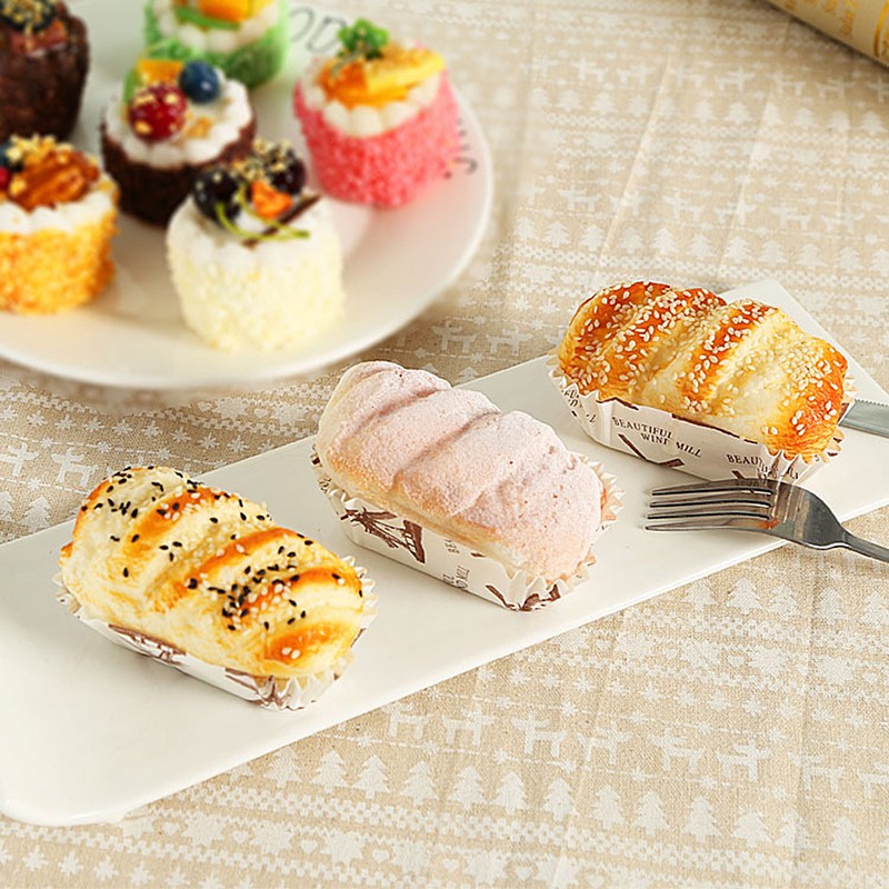6pcs Artificial Bread Simulation Bread Model PU Long Sesame Bread
