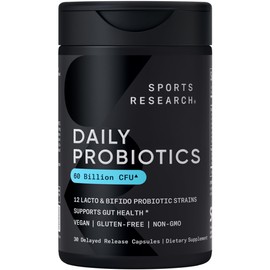 Sports Research Probióticos Diarios con Prebióticos, 30 Cápsulas Veganas                                                                              