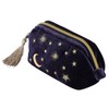 Handy cosmetic makeup bag,Navy Velvet Embroidered Applique Moon Stars Sun