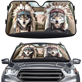 Wolf Couple Windshield Sun Shade for Car SUV Truck (55x30 Inches), Sun Shade Windshield, Shades for Front Windows, Sunshade for Car Windshield, Protector Blocks UV