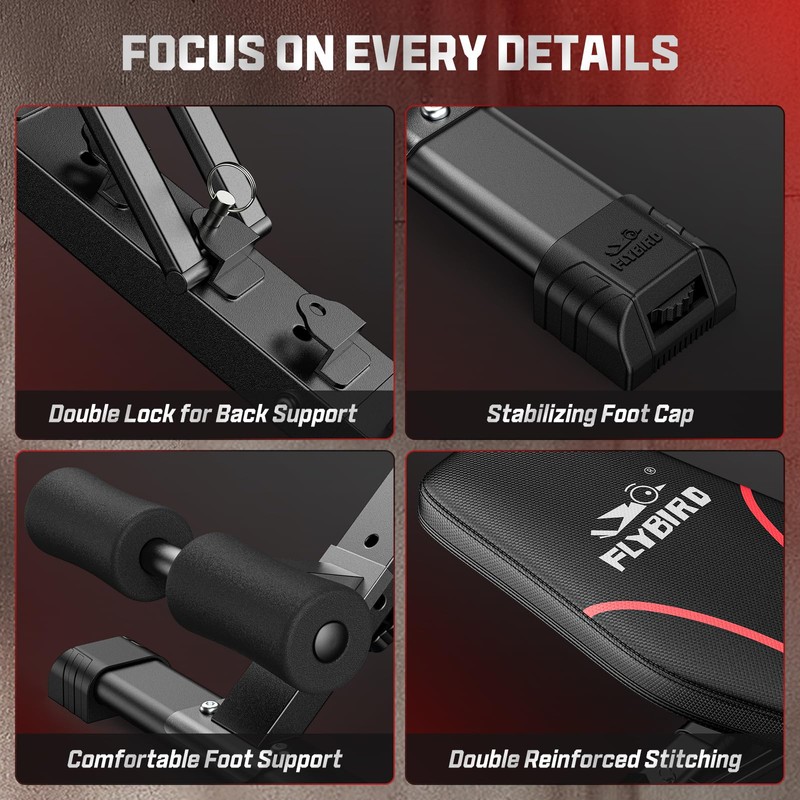 FLYBIRD Adjustable Bench,Utility Weight Bench for Full Body Workout- Multi-Purpose