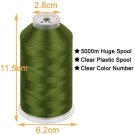New Brothread - Bobina enorme individual de 5000 m, cada hilo de máquina de bordar de poliéster, 40 W, para máquinas comerciales y domésticas, color verde musgo