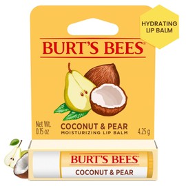Burt's Bees Bálsamo labial de coco y pera, hidratante labial con cera de abejas de origen responsable, sin tinte, tratamiento labial acondicionador natural, 1 tubo, 0.15 onzas.