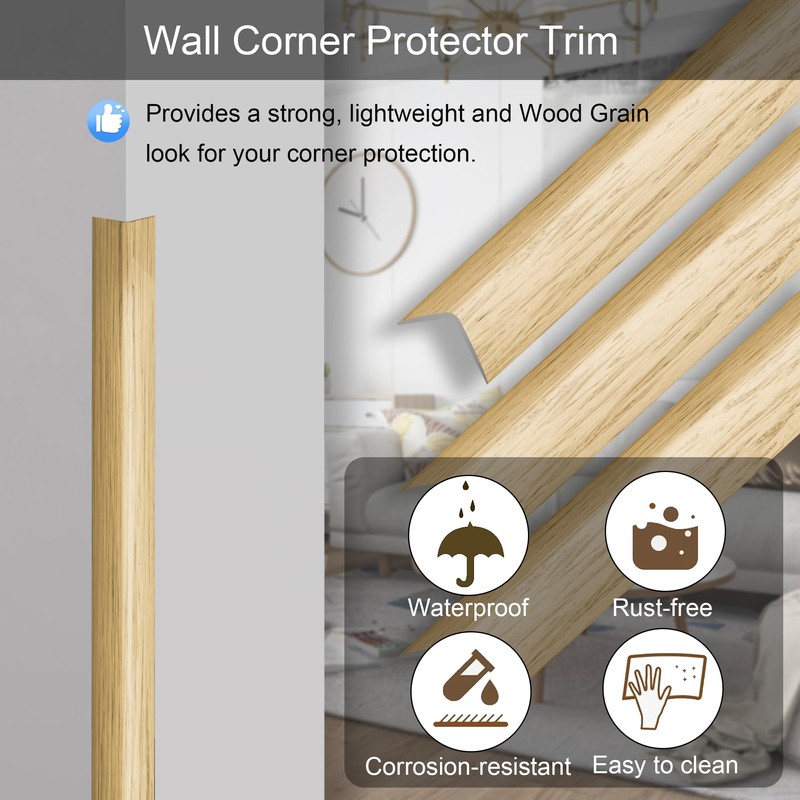 6 Pcs 49" Wall Corner Protector Trim, Oak Wood Grain