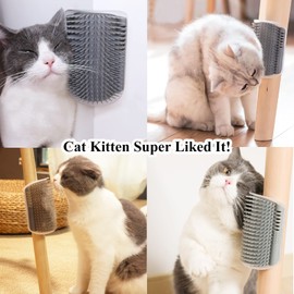 DOUBLE 2 C Hair Brush, 4 Pack Cat Wall Corner Groomers with Catnip, Soft Face Scratchers Brush, Corner Massage Comb for Long & Short Fur Cat Owners, All Ages, Unisex (Grey&Blue)
