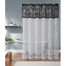 NOIR GOTHIC DECOR Gothic Shower Curtain with Black Valance. 72 Inch Shower Curtain Perfect for Goth Bathroom Decor. Goth Shower Curtain, White Shower Curtain, Vintage Shower Curtain. SH White-Black 72