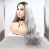 Ombre Grey Synthetic Lace Front Dark Roots Waves Silver Grey