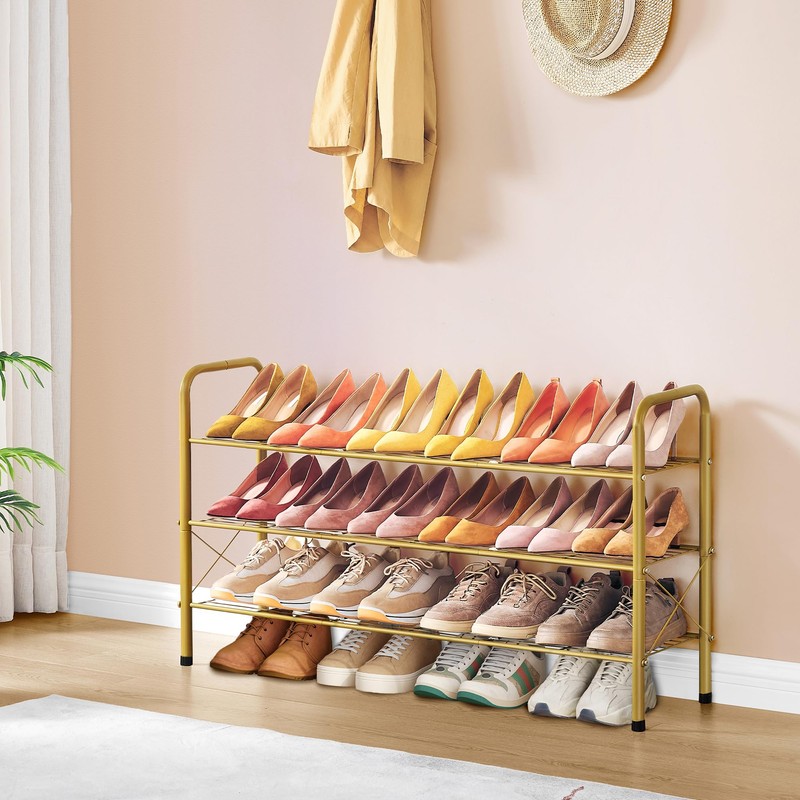 Hoctieon 3 Tier Durable Mesh Style Shoe Rack, Entryway Shoe
