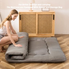 MAXYOYO Japanese Floor Mattress Futon Mattress, Thicken Tatami Mat Sleeping Pad Foldable Roll Up Mattress Boys Girls Dormitory Mattress Pad Kids Floor Bed, Charcoal Grey, Twin