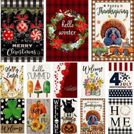 Garden Flags 12x18 Double Sided, Set of 12 Yard Flags for Outside Seasonal Garden Flag Outdoor Holiday Farmhouse Decorations Flags for All Seasons(Seasonal)