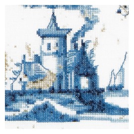 Thea Gouverneur 484A Delft Blue Antique Tiles on 18 Count Aida Kit de Punto de Cruz, 28 cm x 28 cm
