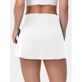 MCEDAR Tennis Skirt for Women High Waisted Golf Skorts Inner Shorts Athletic Skirts with Pockets White-DM