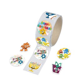 Hanukkah Sticker Roll, Chanukkah Menorah with Candle, Gift-Box, Dreidel, Happy Hanukkah Sticker Roll 150 Count (Single)