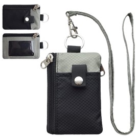 CHENSPRX Minimalist RFID Blocking Small Wallet with ID Window,WaterResistant Zip Id Case Wallet with Lanyard Keychain for Cards,Cash,Travel,Women,Men, GreenOnion+DarkGreen (Black+Gray)