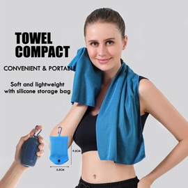 Feicuan 2 Pack Microfibre Towel for Gym Beach - 90 x 30 cm / 34.5 x 11.8 Inches Quick Drying Towels Compact with Storage Bag Hook Absorbent Holder Cooling Towel for Sports, Swimming, Camping, Hiking