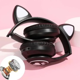 Hortahortamx Audifonos Infantiles Orejas De Gato Led - Bluetooth 5.4, Diadema Ajustable, Limitador De Volumen Negro                                   